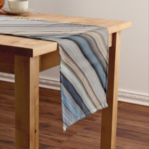 Slate Pebbles Blue and Brown Stripe Short Table Runner