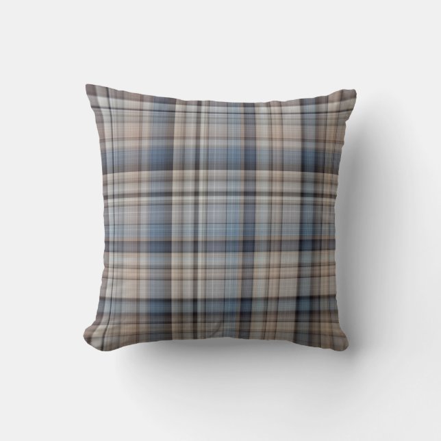 Slate Pebbles Blue, Brown, and Grey Plaid Cushion (Front)