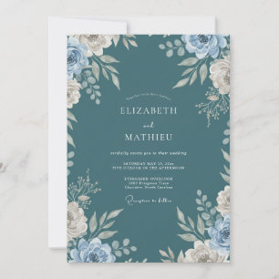 Slate Peony Wedding Invitation