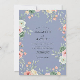 Slate Periwinkle Wildflower Wedding Invitation
