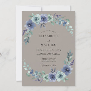 Slate Periwinkle Wreath Wedding Invitation