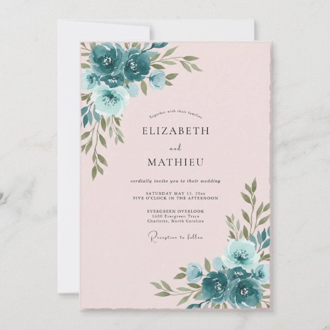 Slate Pink Ranunculus Eucalyptus Wedding Invitation (Front)