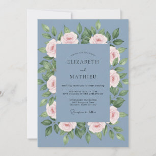 Slate Pink Rose Wedding Invitation