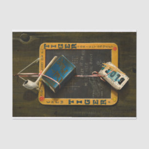Slate, Pipe, Tobacco, and Box of Matches  Tissue Paper