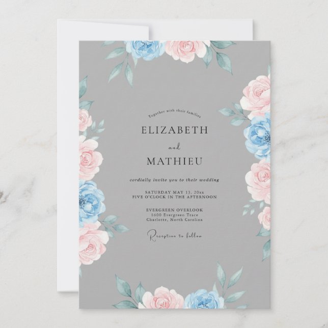 Slate Powder Pink Painted Wedding Invitation (Front)