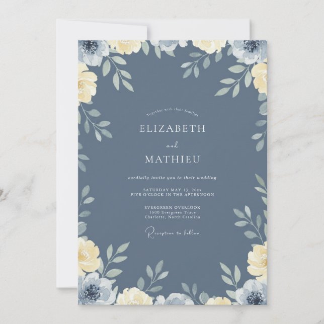Slate Primrose Painted Wedding Invitation (Front)