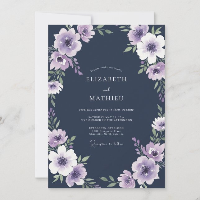 Slate Purple Anemone Wedding Invitation (Front)