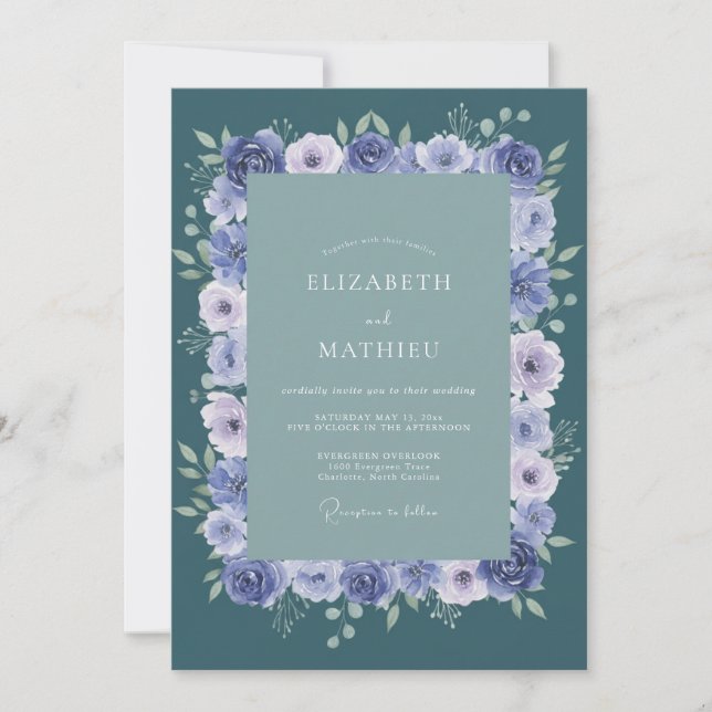 Slate Purple Hydrangea Eucalyptus Wedding Invitation (Front)