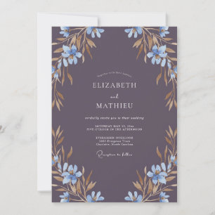 Slate Purple Leafy Wedding Invitation