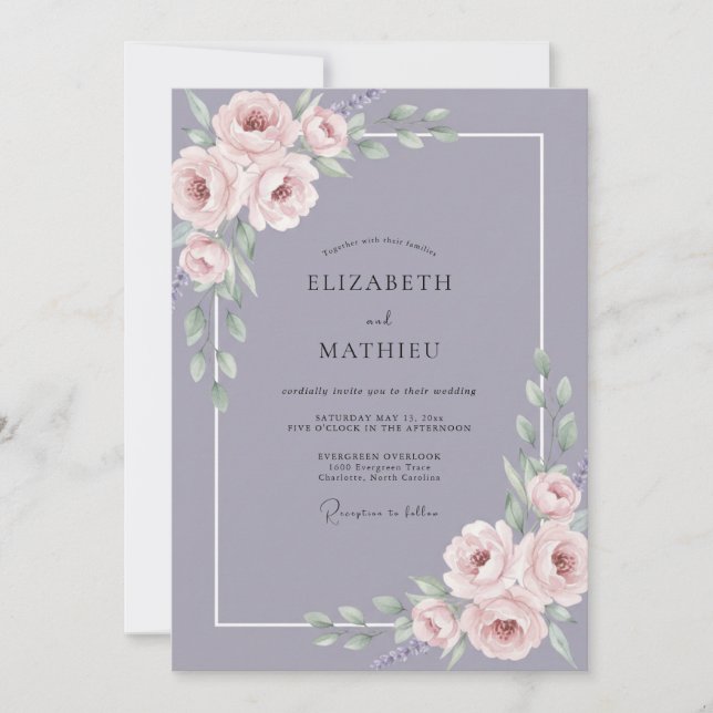 Slate Purple Petal Wedding Invitation (Front)
