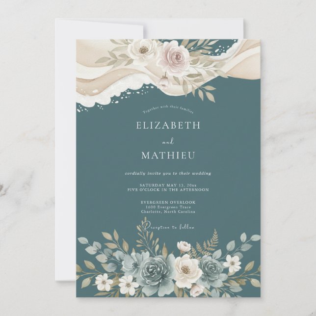 Slate Ranunculus Eucalyptus Wedding Invitation (Front)
