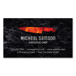 Slate Rock Fire Knife Executive Chef Magnetic Business Card