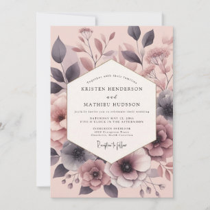 Slate Rose Painterly Bloom Wedding Invitation