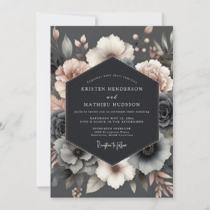 Slate Rose Somber Bloom Wedding Invitation