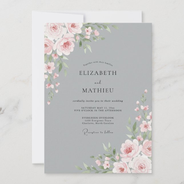 Slate Silver Blossom Wedding Invitation (Front)