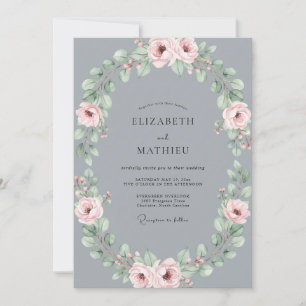 Slate Soft Blush Petal Wedding Invitation
