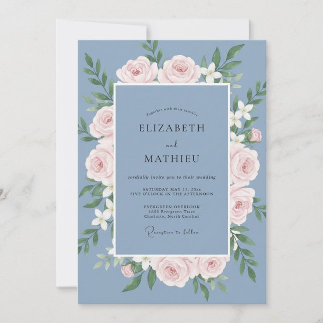 Slate Soft Blush Wreath Wedding Invitation (Front)