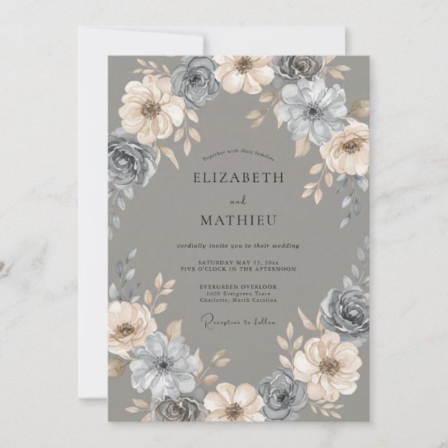Slate Soft Champagne Painted Wedding Invitation (Front)