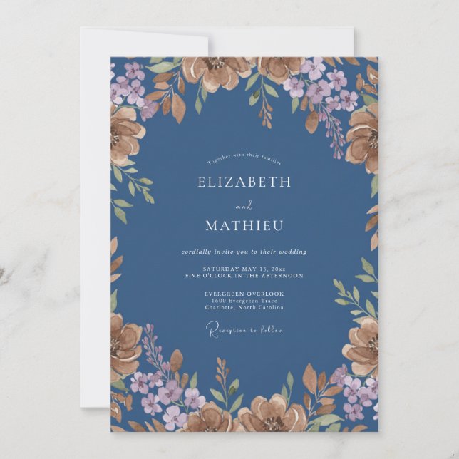 Slate Soft Mauve Peony Wedding Invitation (Front)
