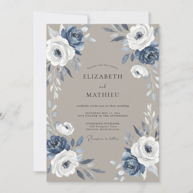 Slate Taupe Leafy Wedding Invitation (Front)