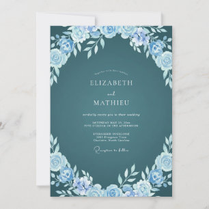 Slate Teal Watercolor Wedding Invitation