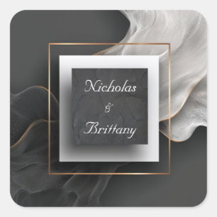 Slate Texture Modern Wave Frame Elegant Wedding  Square Sticker