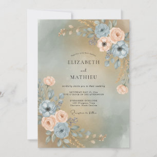 Slate Warm Champagne Peony Wedding Invitation