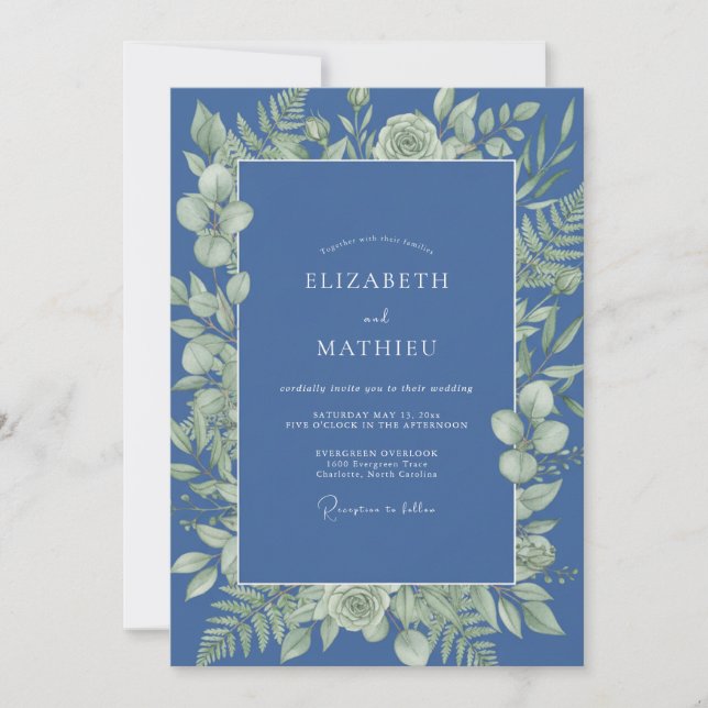 Slate Watercolor Leaf Wedding Invitation (Front)