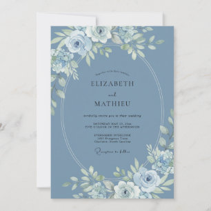 Slate White Peony Wedding Invitation