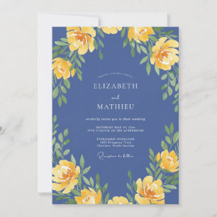 Slate Yellow Rose Wedding Invitation