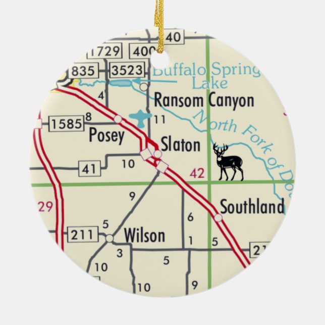 Slaton TX Road Map Ceramic Ornament (Back)