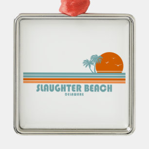 Slaughter Beach Delaware Sun Palm Trees Metal Ornament