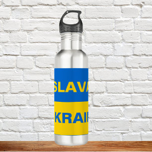 Slava Ukraini Blue Yellow Sunflowers Water Bottle