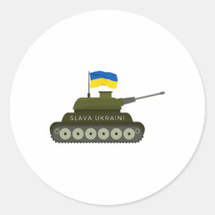 Slava Ukraini Glory To Ukraine Army Tank With Ukra Classic Round Sticker