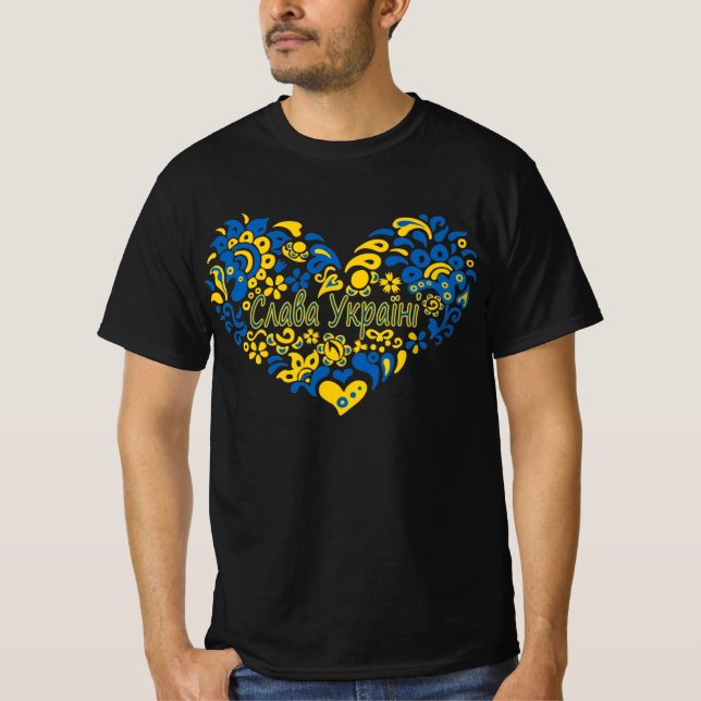 Slava Ukraini Glory to Ukraine big heart T-Shirt (Front)