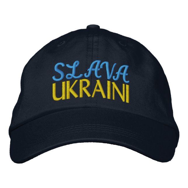 SLAVA UKRAINI "Glory to Ukraine" Blue Yellow Navy Embroidered Hat (Front)