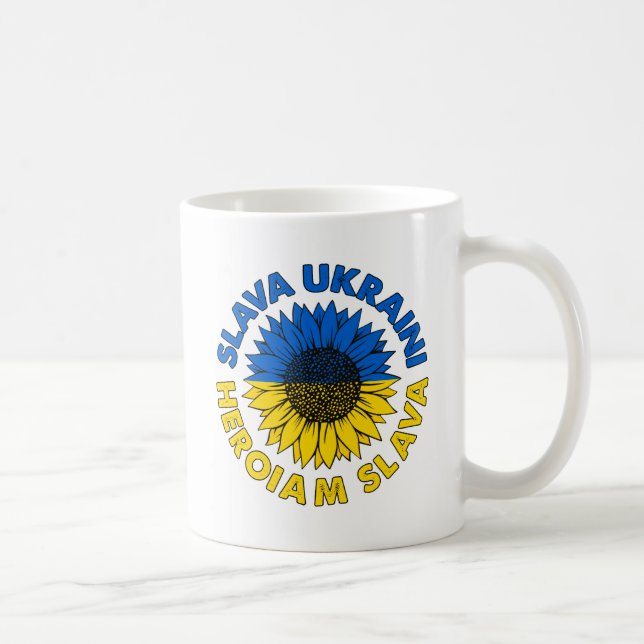 Slava Ukraini Heroiam slava sunflower Ukraine flag Coffee Mug (Right)