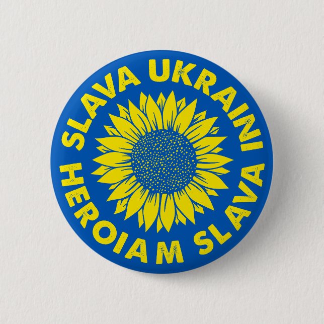 Slava Ukraini Heroiam slava Ukraine sunflower flag 6 Cm Round Badge (Front)