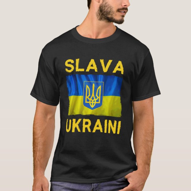 Slava Ukraini slava ukraina flag  T-Shirt (Front)