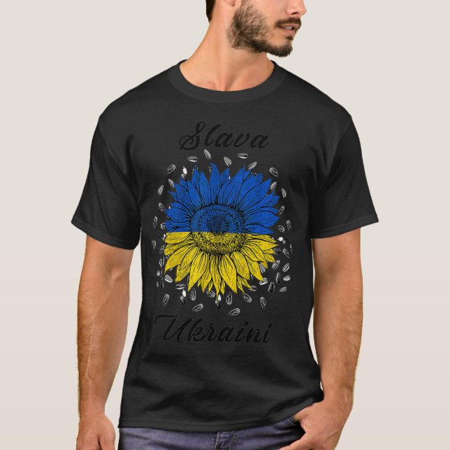 Slava Ukraini Sunflower I Stand With Ukraine Flag  T-Shirt (Front)