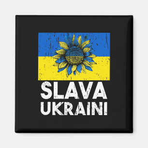 Slava Ukraini Sunflower Vintage Stand With Ukraine Magnet