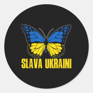 Slava Ukraini Support Ukraine Retro Ukrainian Flag Classic Round Sticker
