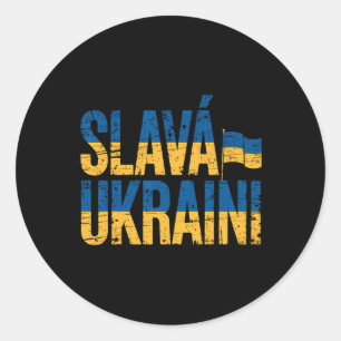 Slava Ukraini Ukraine Flag Colors Distressed Retro Classic Round Sticker