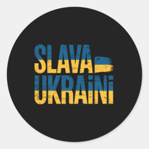 Slava Ukraini Ukraine Flag Colors Distressed Retro Classic Round Sticker