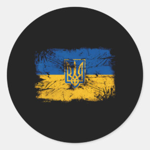 Slava Ukraini Ukraine Flag Colors Distressed Retro Classic Round Sticker