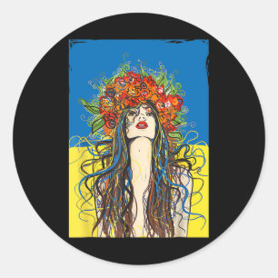 Slava Ukraini Ukraine Flowers Ukrainian Patriotic Classic Round Sticker