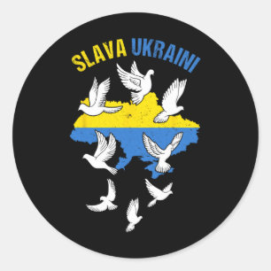Slava Ukraini Ukraine Map Flag Doves Of Peace Free Classic Round Sticker