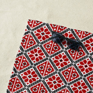 Slavic Ethnic Embroidery, Balkan Traditional Beach Towel