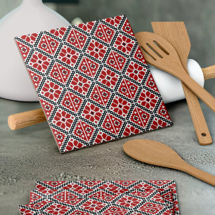 Slavic Ethnic Embroidery, Balkan Traditional Ceramic Tile