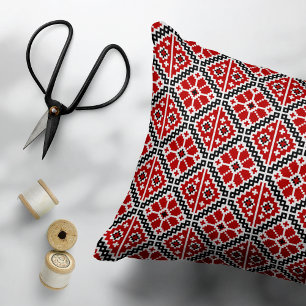 Slavic Ethnic Embroidery, Balkan Traditional Decorative Cushion